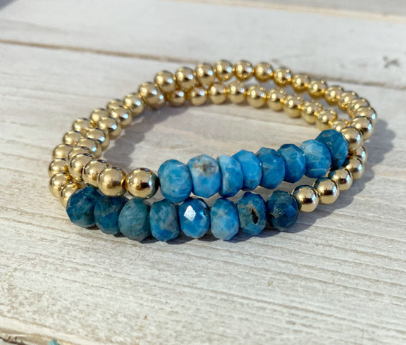 5MM Gold Filled Ball Bracelet with Blue Apatite