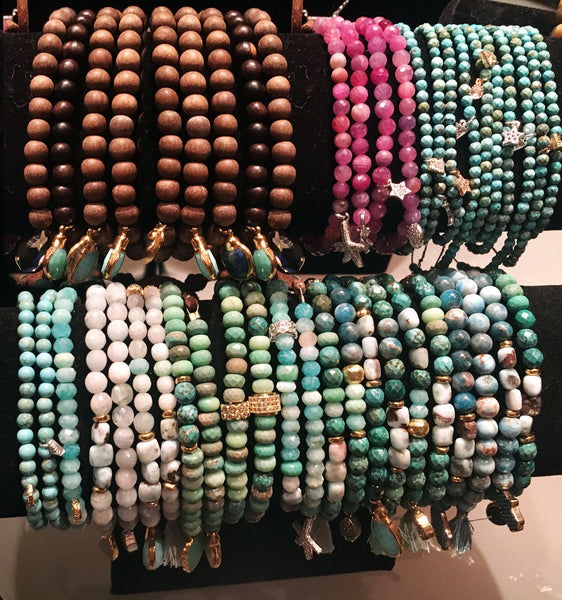 Stacked Mix and Match Bracelets with Dangles