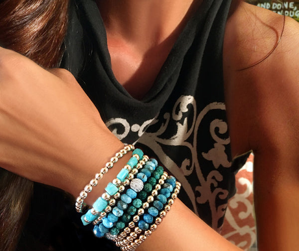 Blue Apatite Bracelets with Pave CZ Ball