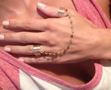 Double Wrap Ring with  Multi Stone Hand Chain