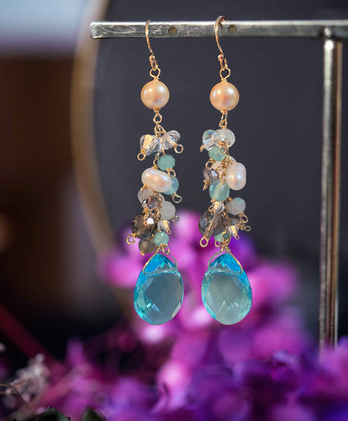 Mixed Gemstone Dangle Earrings - Aquamarine