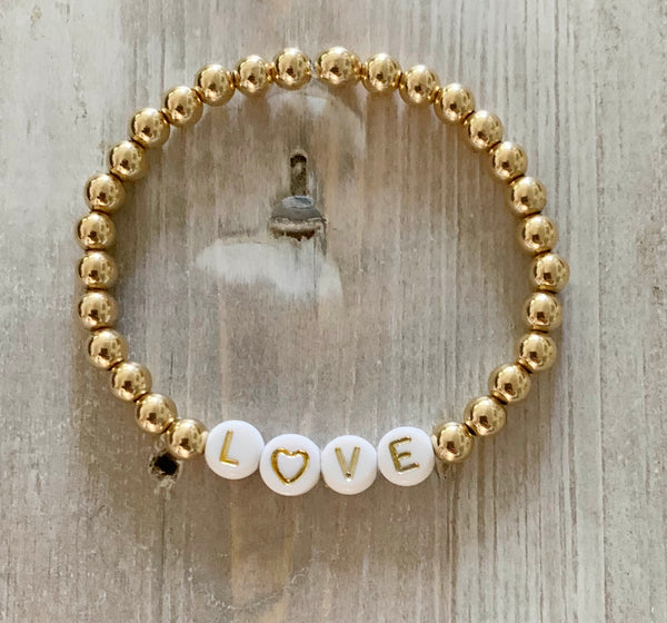 Gold Filled Ball Bracelets with Gold Color Personalized Words