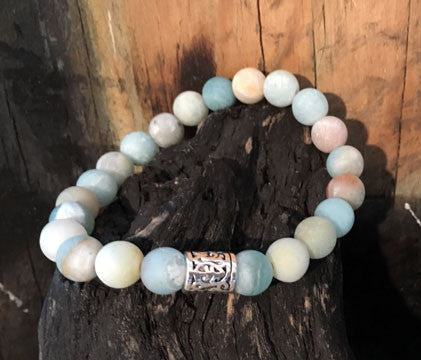 Matte Amazonite Men's Bracelet on Stretch Cord with Silver