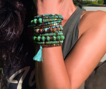 Green Turquoise with Hematite Bracelets on Stretch Cord