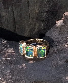 3 Rectangle Green Opal Ring