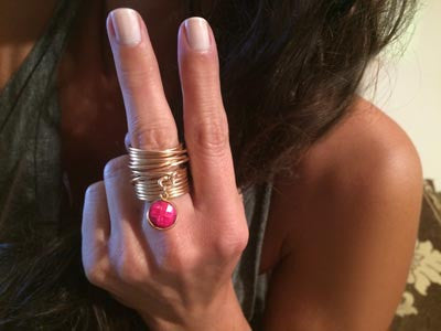 Round Ruby Dangle Knotted Wire Wrap Ring