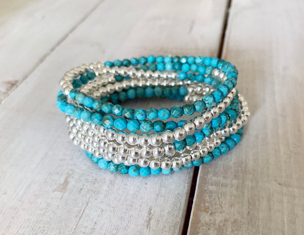 Silver 4mm Ball Bracelet with Turquoise