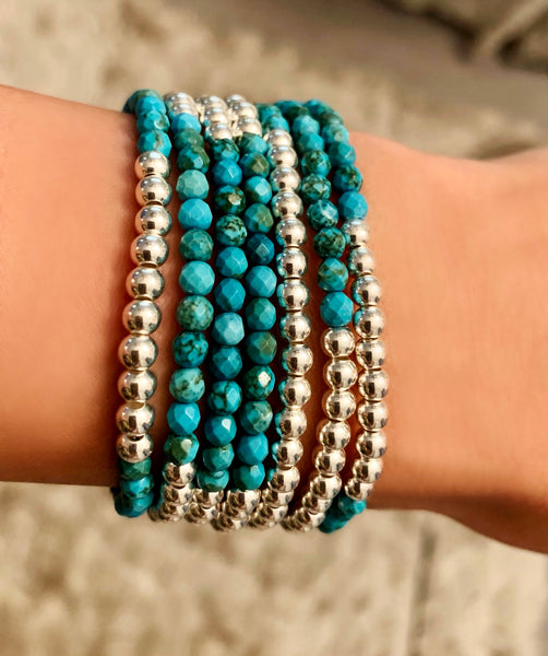 Silver 4mm Ball Bracelet with Turquoise